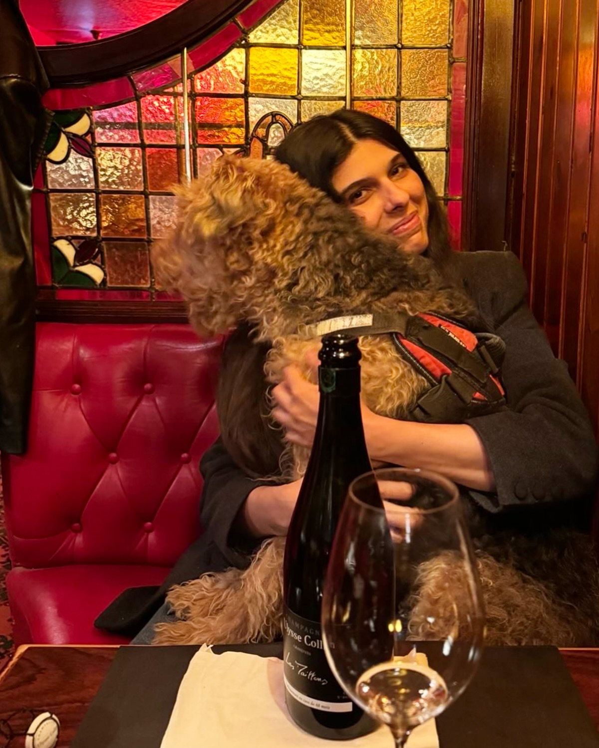 With my tiny lapdog in Champagne-Land